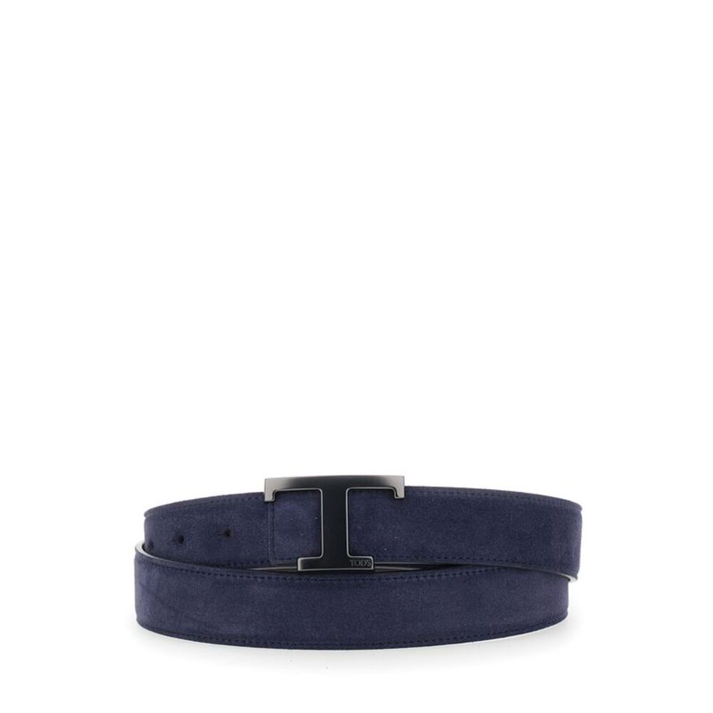 Tod's Men Reversible T Timeless Belt In Blue Suede Unisex